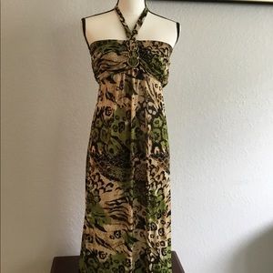 Resort XL African Print green v neck Maxi.